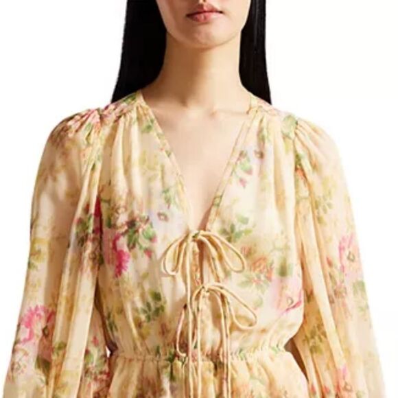 NWT Ted Baker Tamziiy V Neck Tie Front Mini Dress Ted Size 4/ US 12 - Picture 3 of 14